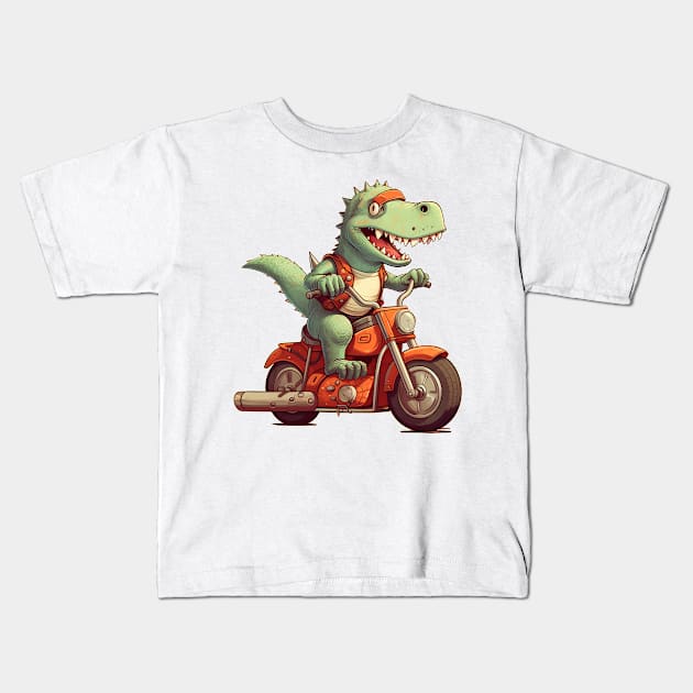 Dino Biker Retro Motorcycle Kids T-Shirt by Nenok